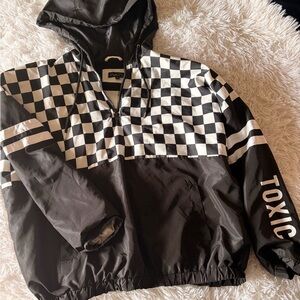 Rue21 Black and White Checkerboard Hooded Pullover Jacket